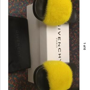 Givenchy Mink Fur Slide Sandals, YellowRetail$595